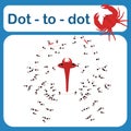 Dot to dot game for kids vector illustration. Number tracing line puzzle game with a red crab. Royalty Free Stock Photo